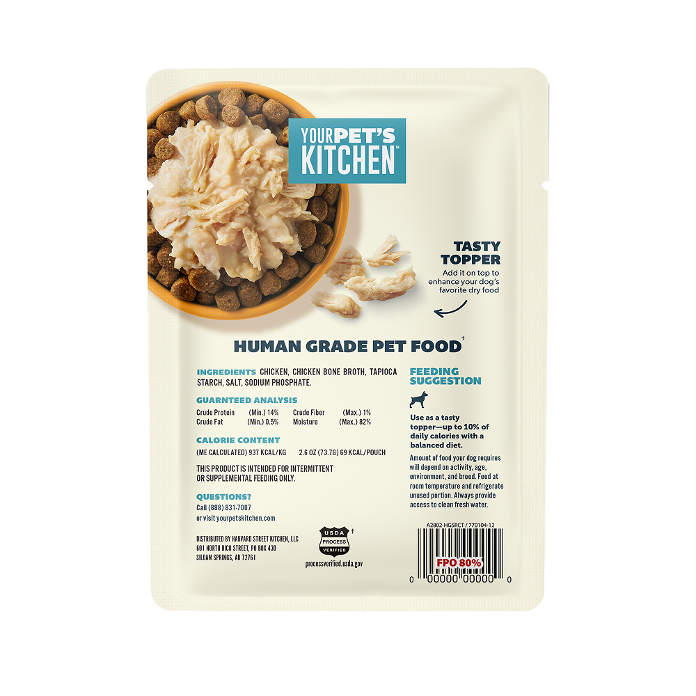 Your Pet’s Kitchen - 2.6oz Human Grade Chicken Shreds in Bone Broth Pouch (Pack of 12)
