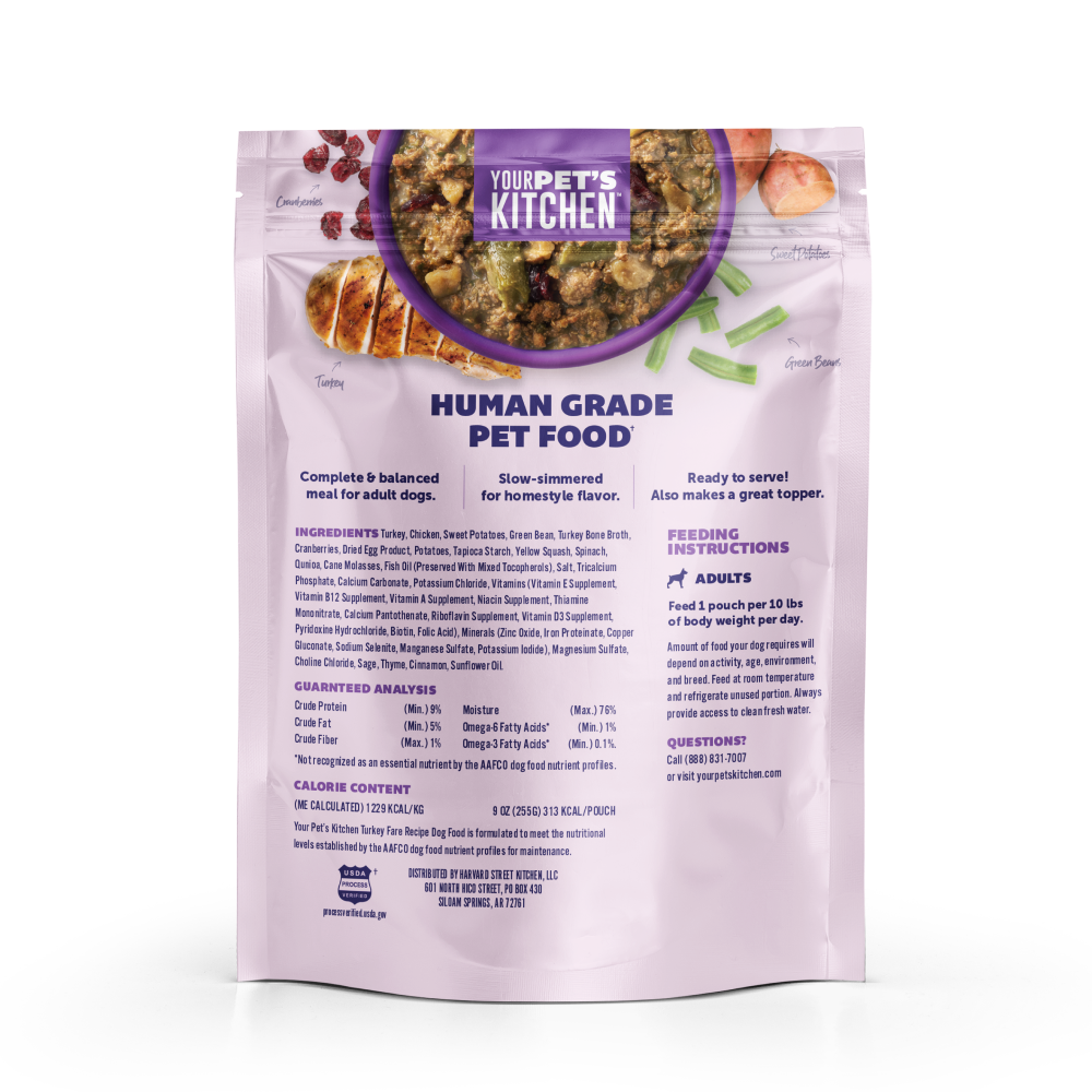 Your Pet's Kitchen - 9oz Human Grade Turkey Fare Recipe Pouch (Pack of 6)